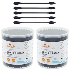HOMEFOX Black Cotton Swabs Precision Pointed - 400 Count Organic Pointy Pointed Cotton Bud Double Side Tightly Wrapped Charcoal Cotton Tip Paper Stick Soft Gentle Cruelty-Free, Pointy & Round (Black)