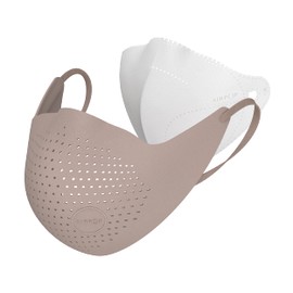 Airpop Original Reusable Face Mask, 4 Replacement Filters Included, Multi Layer Face Covering, Contoured Fit, Folding Adjustable Mask with Carry Bag, Washable Adult Face Mask, Beige