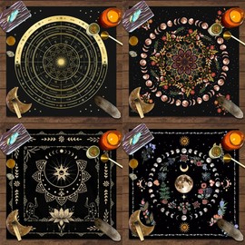 Yurosiay Tarot Tablecloth Mysterious Black Astrology Tablecloth Moon Sun Flowers Printed Tarot Altar Cloth Vintage Altar Cloth Tarot Cards Square Divination Tablecloth 75 x 75 cm 4#
