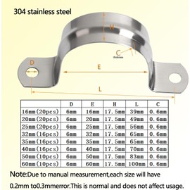 huruirui Diameter 2-3/8 inch/60 mm Pipe Clamp, 304 Stainless Steel U-Pipe Clamps, Connection Ring, Hose Clamp, Card, Riding Card, Saddle Card, Hose Closure, Robust and Durable Pipe Clamp, Pack of 10