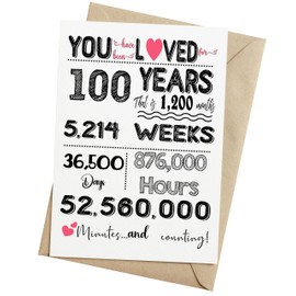 TRIDECOR 100th Birthday Card, Birthday, Decorations Party Supplies - Size 5x7inch Folded Card for Him, Her, Women, Men, Grandma, Grandpa include Envelope, Sticker - Blank Inside