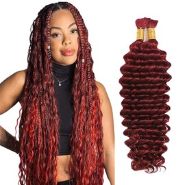 Evaxilc Deep Wave Human Hair for Braiding, Unprocessed, No Weft For Braiding Hair Extensions for Boho Braids, #99j Burgundy Red Colour, 30 30 Inches/76 cm