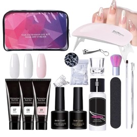 Poly Nail Gel Kit | 3 Colors Gel Kit with Slip Solution and Nail Lamp | Manicure Set For Home and Salon, Includes File and Clip