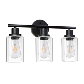 Unicozin Modern Bathroom Light Fixtures, 3 Light Vanity Lights, Black Wall Lamp with Clear Glass for Bathroom, Mirror, Living Room, Bedroom, Hallway, E26 Base