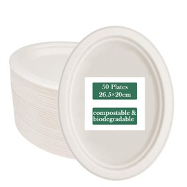 MBBUROYY Disposable Plates Compostable Paper Plates Disposable Dinnerware for Parties, Microwavable & Water/Oil Resistant - Plates for Events, Picnics (50 Pack) 10-Inch White