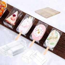 OUKEYI Clear Popsicle Box Cakesicle Boxes, PET Clear Ice Cream Boxes, 3.7 x 2.2 x 1.5 Inch Transparent Treat Candy Boxes Pastry Containers for Weddings, Birthday Party Favor Supplies (25 + 50 Pieces)