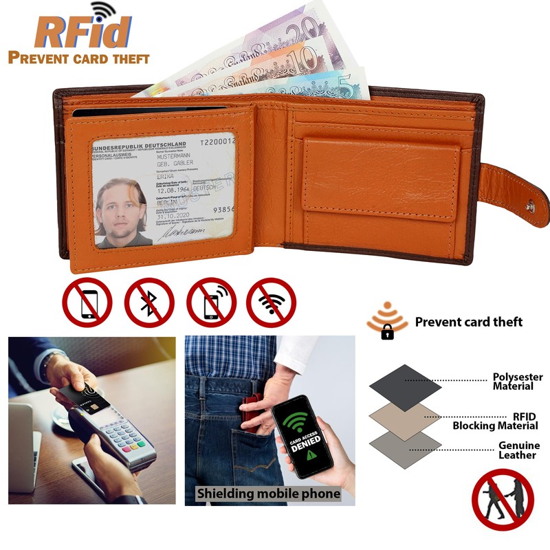 STARHIDE Mens RFID Blocking Compact Real Leather Coin Pocket Billfold
