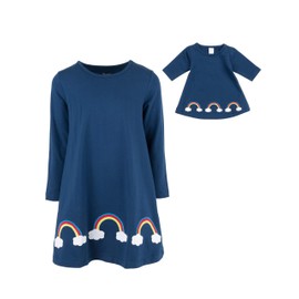 Leveret Matching Girls & Doll Cotton Dress Rainbow 3 Year