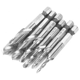 Drill Bit Set 6 Pieces High Speed Steel Hex Drill Composite Drill M3/M4/M5 M6/M8/M10 Suitable for Soft Thread Cutting Metal, Aluminium, Iron (Silver)