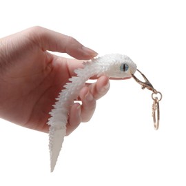 3D Printed Snake Keychain - Realistic Jointed Reptile Keyring, Portable & Durable, Unique Gift for Snake Lovers, Backpack Purse Charm (White)