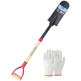 HORIJUNKE Drain Spade Shovel, Garden Drain Spade, Trenching Shovel, Woode D-Handle, Steel Y-Grip, 45 Inch Spade for Digging Transplanting & Edging (Red)