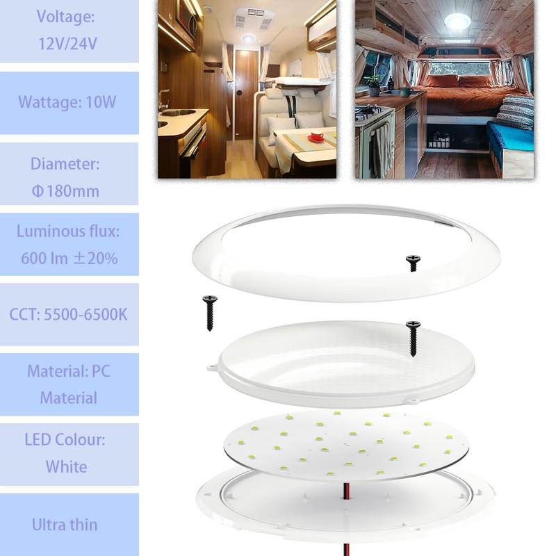 DAMAVO 12 Volt LED Lights 7" DC 12/24V 10W Downlight