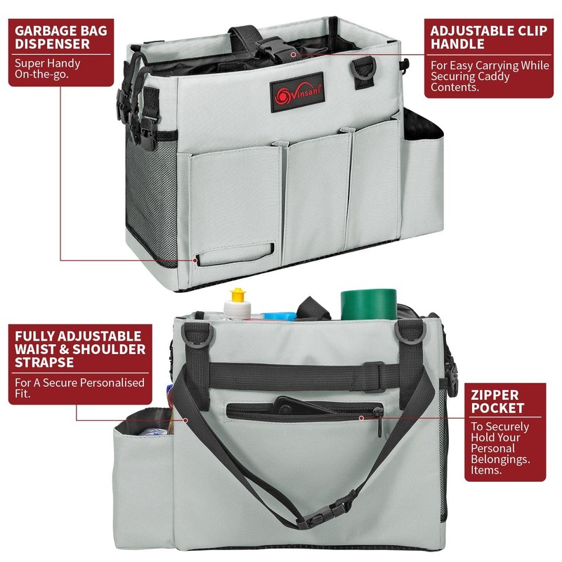 Vinsani Cleaning Caddy Multifunctional Storage Organiser Bag with Handle and