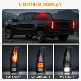 Bomusou LED Tail Lights + 3rd Third Brake Cargo Lamp Kit Fit for Chevy & GMC Suburban C1500 K1500 1992-1999, for Chevy Tahoe 1995-1999, for GMC Yukon 1992-2000, Smoke Lens