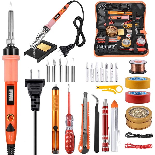 Soldering Iron Set, Digital LED Display, Temperature Adjustable, 80W (200°C - 450°C), Includes On/Off Switch, Precision Soldering Iron, For Electronic Work and Electrical DIY Use, Everyday Home Use