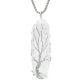 Nupuyai Copper Wrapped Natural Stone Pendant Necklace, Reiki Healing GemstoneJewelry Fit Unisex