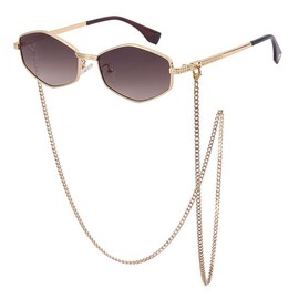 Sundaze Women's Hexagon Chain Sunglasses (Gold/Brown)