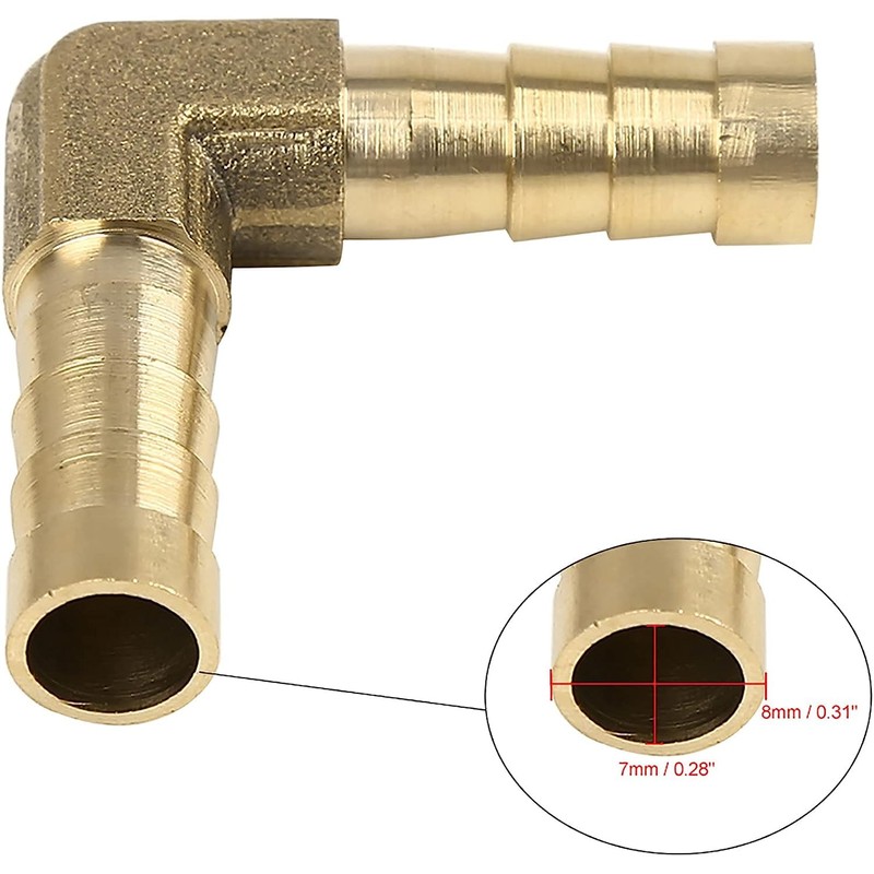 5pcs 8mm Brass Barb Elbow 90 Degree Male Thread Connector