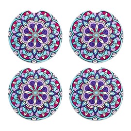 SHMZK 4 PCS Car Coasters for Drinks Absorbent, Mandala Ceramic Coaster with Finger Notch & Cork Base, Cute Absorbent Cup Holder Drink Coaster Keep Vehicle Clean, Car Accessories (Style 1)