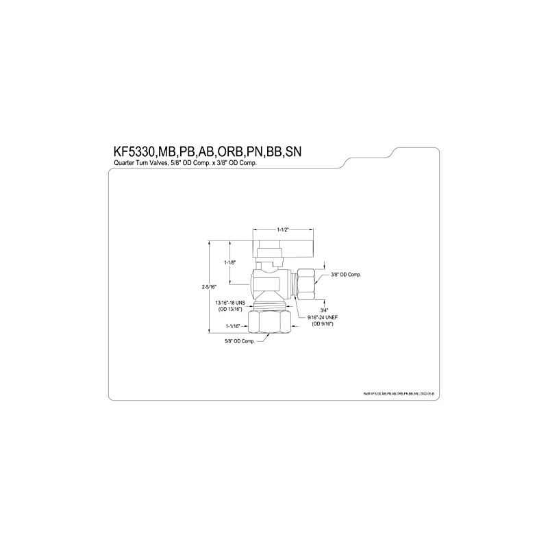 Kingston Brass Baseline KF5330BB OD Comp Angle Stop Valve, Brushed