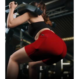 Nirlon NirLUX - Pantalones cortos de yoga para mujer, suaves leggings de entrenamiento para gimnasio y yoga, pantalones cortos de motociclista para mujer con bolsillos, Salsa, 12