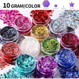 Gel de Purpurina para Cuerpo y Rostro, 12 Colores Brillo Lentejuelas Sirena, Maquillaje en Gel con Purpurina para Labios, Cabello, Ojos, Maquillaje...
