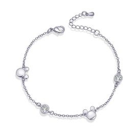 Dainty Mouse Bracelet Crystal Cubic Zirconia Mice Animal Adjustable Chain Hand Wrist Bracelets Cute Jewelry Gifts for Women Christmas Birthday (Silver)