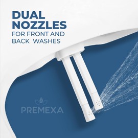 PREMEXA Bidet Toilet Seat for Elongated Toilets, Non-Electric, Dual Nozzle, Soft Close, Self-Cleaning, Ambient Water Temperature, Easy Installation, Reduce Toilet Paper Usage