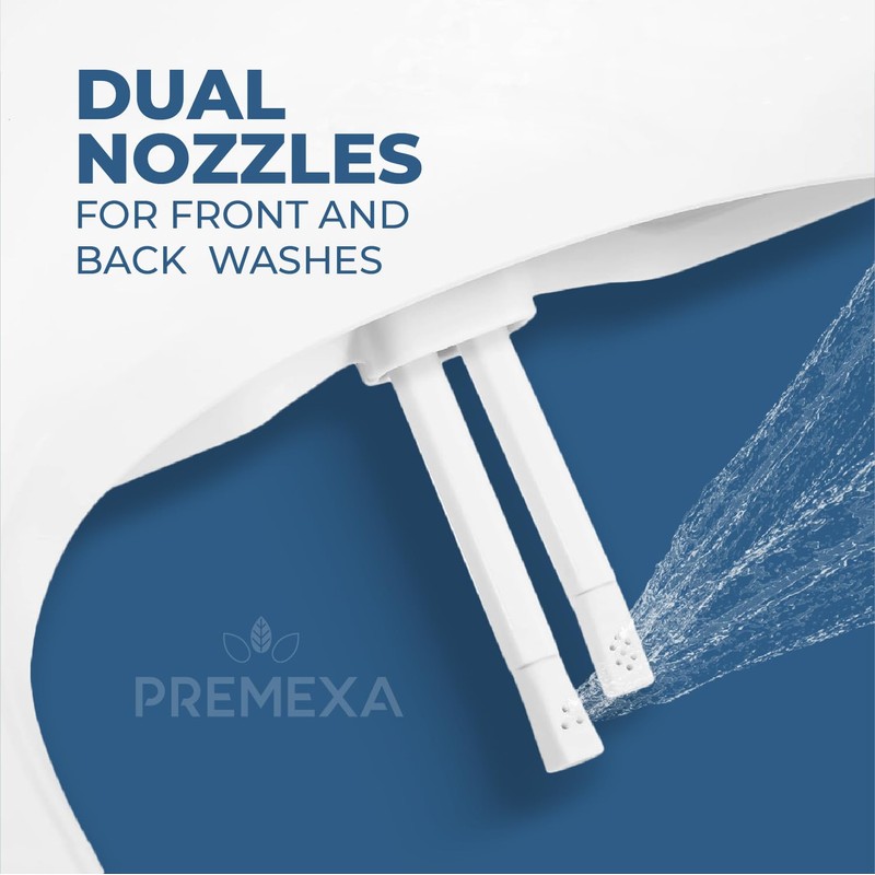 PREMEXA Bidet Toilet Seat for Elongated Toilets, Non-Electric, Dual Nozzle,
