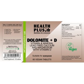 Health Plus Dolomite + D : Calcium & Magnesium Bone Health : 60 Tablets, in a Planet-Friendly 99% Recycled Pot