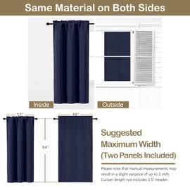 OVZME Navy Blue Short Blackout Curtains for Bedroom 54 Inches Long 2 Panels, Modern Window Treatments Thermal Insulated Curtains for Living Room, Dual Rod Pocket Blackout Drapes, 2x40Wx54L Inches