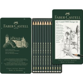Faber-Castell Castell 9000 119064 Pencil Set of 12 5B - 5H + 2 Different Erasers and PVC-Free Eraser