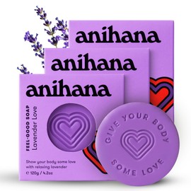 ANIHANA Feel-Good Soap 3 Pack with Coconut Oil and Shea Butter Gentle Cleansing Paraben Free Cruelty Free Refreshing Lavender Love Scent 4.2 oz each