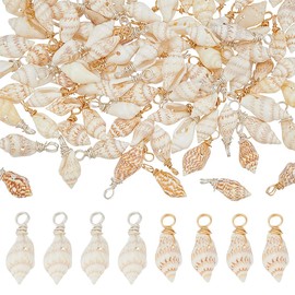 WADORN 100Pcs Natural Shell Charms, 2 colors Seashell Conch Pendants with Copper Wire Loops Tiny Natural Sea Shells Conch Dangle Charms for DIY Crafts Bracelet Necklace Earrings Jewelry Making
