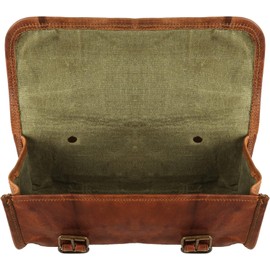 american blue Vintage Genuine Goat Leather Motorcycle Bag 2 Strap Buckle Closure Brown Tool Bag Quick Release Reinforced Handlebar Fork Leather Bike Bag (Pattern 1)