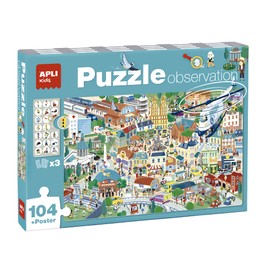 Apli Europe 18820 APLI Kids 18820 Jigsaw Puzzle Observation City 104 Pieces Size 5 x 5 cm Includes 3 Tokens with Objects to Search