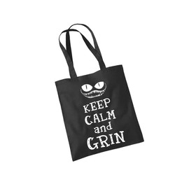 clothinx - Keep Calm and Grin cotton bag, black, Langhenkel