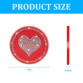 CGEAMDY 2 PCS Bling Car Cup Holder Coaster, Universal Crystal Rhinestone Loving Heart Car Coasters, Cute Vehicle Anti-Slip Drink Cup Mat, Auto Interior Accessories Universal for Women Girls(Red)