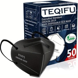 Unbranded 50pcs KN95 Black Face Masks - 5-Layer Dust Protection with Adjustable Ear Loops