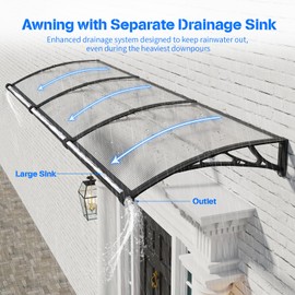 GGNEBAI Awning for Door Entrance 40x60 Inch,Awnings for Doors with Separate Drainage,Front Door Awning Exterior,Polycarbonate UV, Rain, and Snow Protection for Porch,Patio,Window,Deck