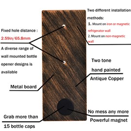 Luwanburg Old Fashioned Wall Mounted Magnetic Bottle Cap Catcher Metal Board, Rustic Refrigerator Magnet Plate for Bottle Opener (Antique Copper)