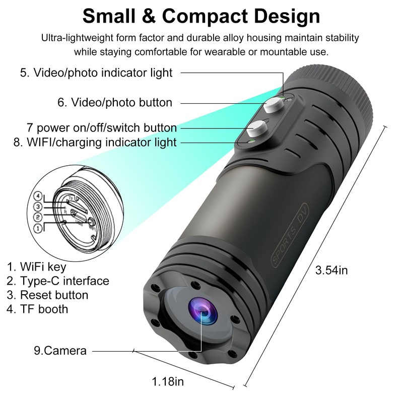 OBEST Motorcycle Recorder Outdoor Waterproof Riding with WiFi Anti-Shake Sports