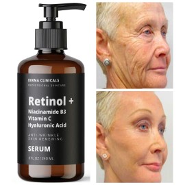 DERMA CLINICALS 8oz - Retinol, Niacinamide, Vitamin C, Hyaluronic Acid, AntiAging Wrinkle SERUM