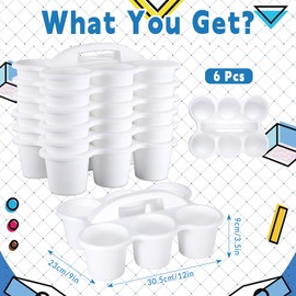 6 Pack Classroom Caddy with Handle Plastic Storage Caddy Organizer with 6 Compartments Drink Cup Caddies Holder Portable Storage Bin for Pencil, Crayon, Marker, Home, Office, School Supplies(White)
