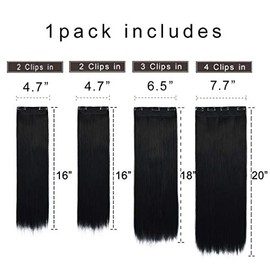 REECHO Multi-Length 16" 18" 20" Long Straight 4 PCS Set Thick Clip in on Hair Extensions Natural Black