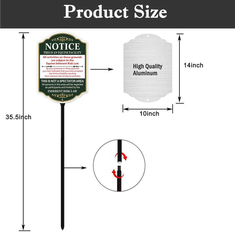 Phyabe Equine Liability Sign with Stake,35" Total Length Durable Stake