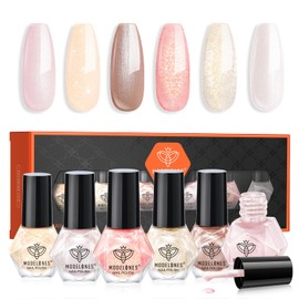 modelones Nail Polish Set 6 Colors, Pearl White Pink Beige Quick Dry Mini Nail Lacquer Kit, Shimmer Champagne Metallic Brown Glitter Nail Art, DIY Home Travel Salon Manicure Gift for Women Girls