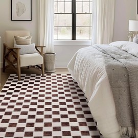 EVERGRACE Checkered Plaid Area Rug 9x12, Soft Faux Wool Rugs Washable Anti Slip Rugs Large Rug Carpet for Entryway Bedroom Living Room Hallway Kitchen Dining Room and Laundry Room, Dark Brown