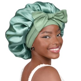 Satin Silk Bonnet for Sleeping Hair Bonnet with Tie Band Head Wrap for Women Curly Natural Hair (AU, Alpha, One Size, Green)