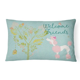 Caroline's Treasures BB7613PW1216 Welcome Friends Pink Poodle Canvas Fabric Decorative Pillow Machine Washable, Indoor Outdoor Decorative Pillow for Couch, Bed or Patio, 12HX16W